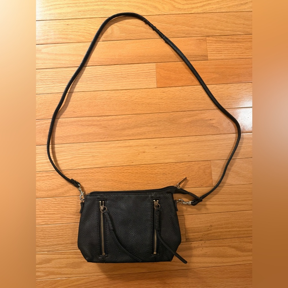 H&M black pebbled faux leather mini crossbody bag With Zippers #vintage #yk2000